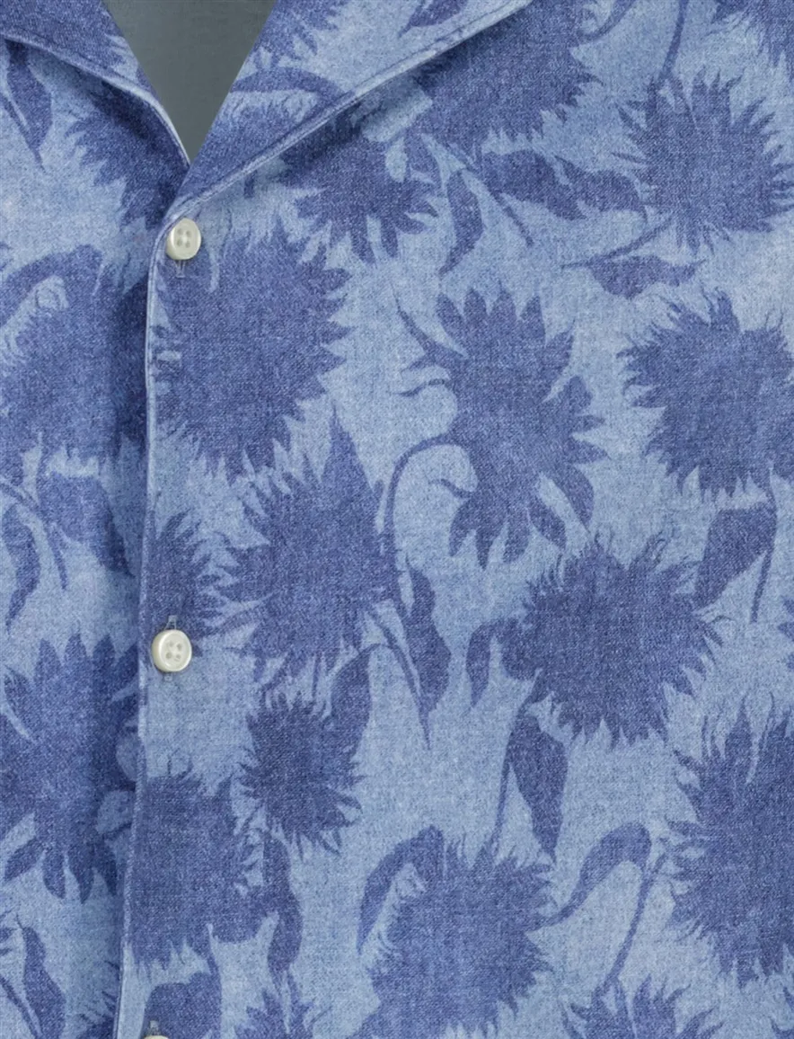 Overhemd Desoto blauw bloemenprint wijde fit