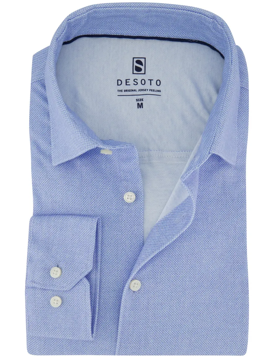 Desoto Casual overhemd lichtblauw strijkvrij jersey