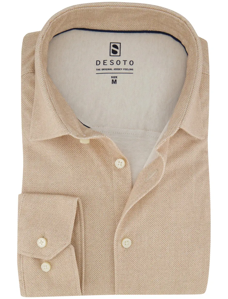 Desoto Casual overhemd beige strijkvrij jersey