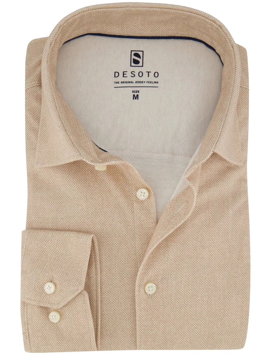 Desoto jersey overhemd beige katoen strijkvrij