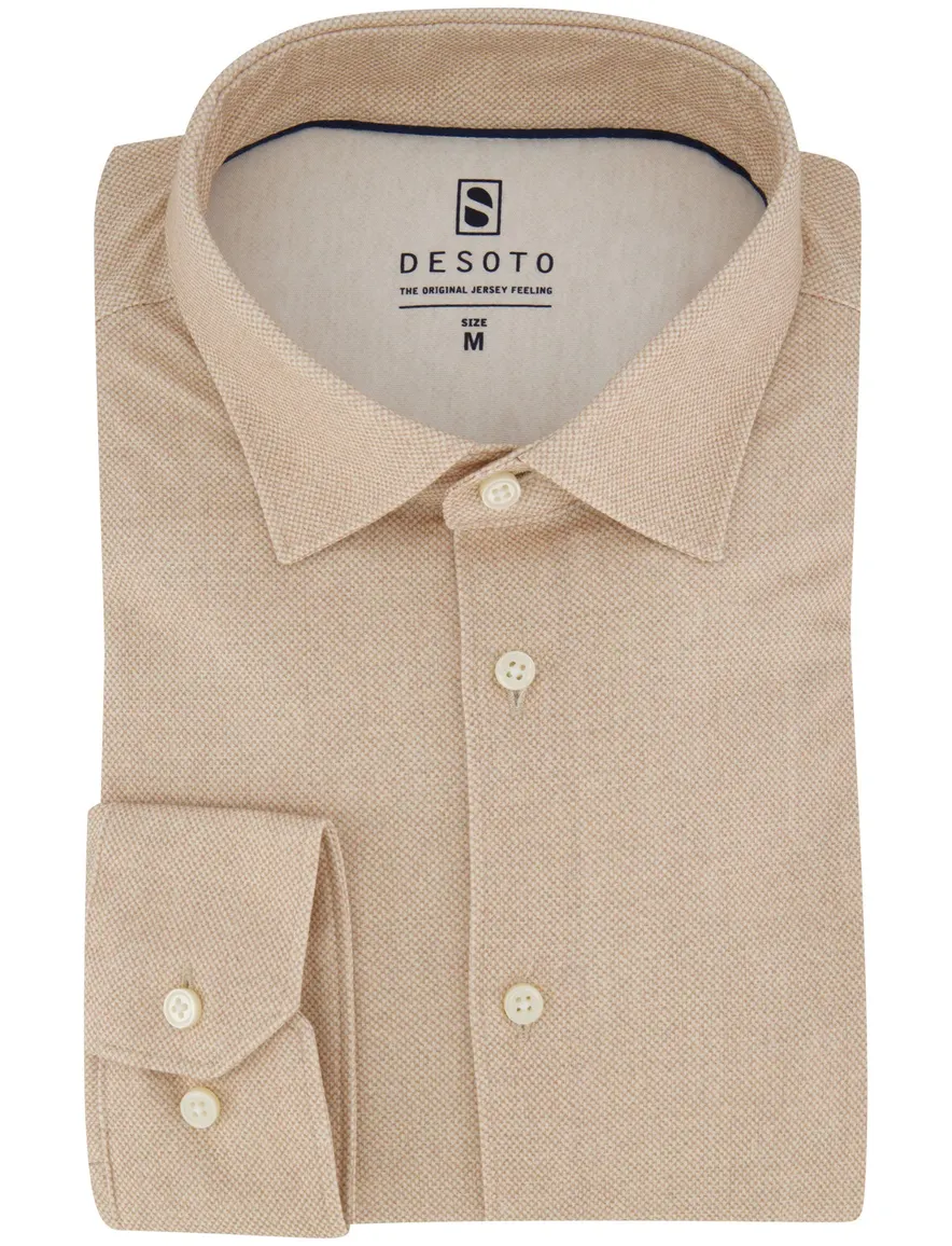 Desoto Casual overhemd beige strijkvrij jersey