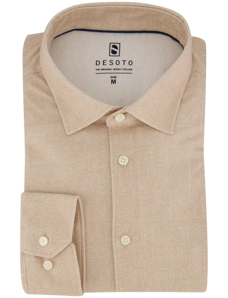Desoto jersey overhemd beige katoen strijkvrij