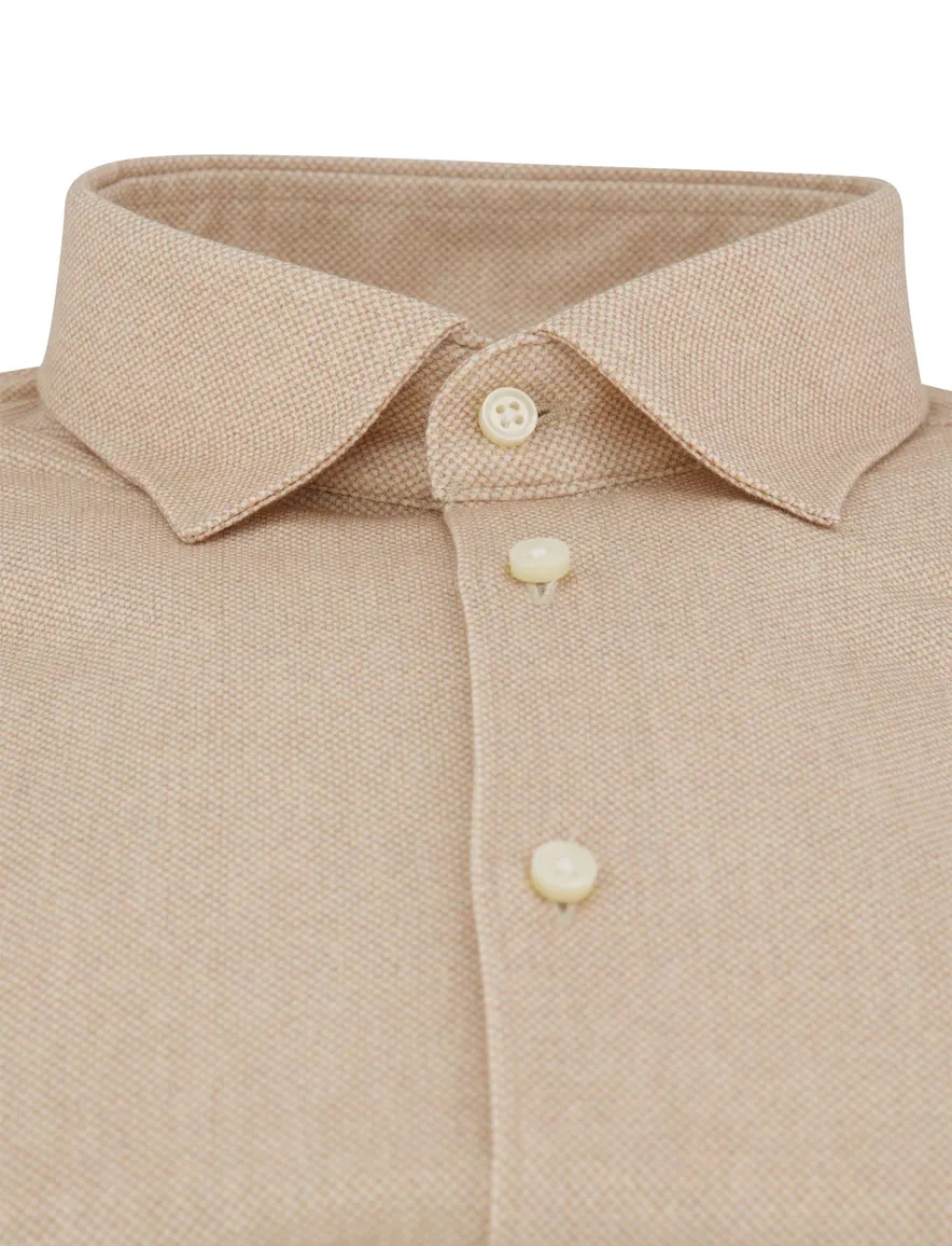 Desoto Casual overhemd beige strijkvrij jersey
