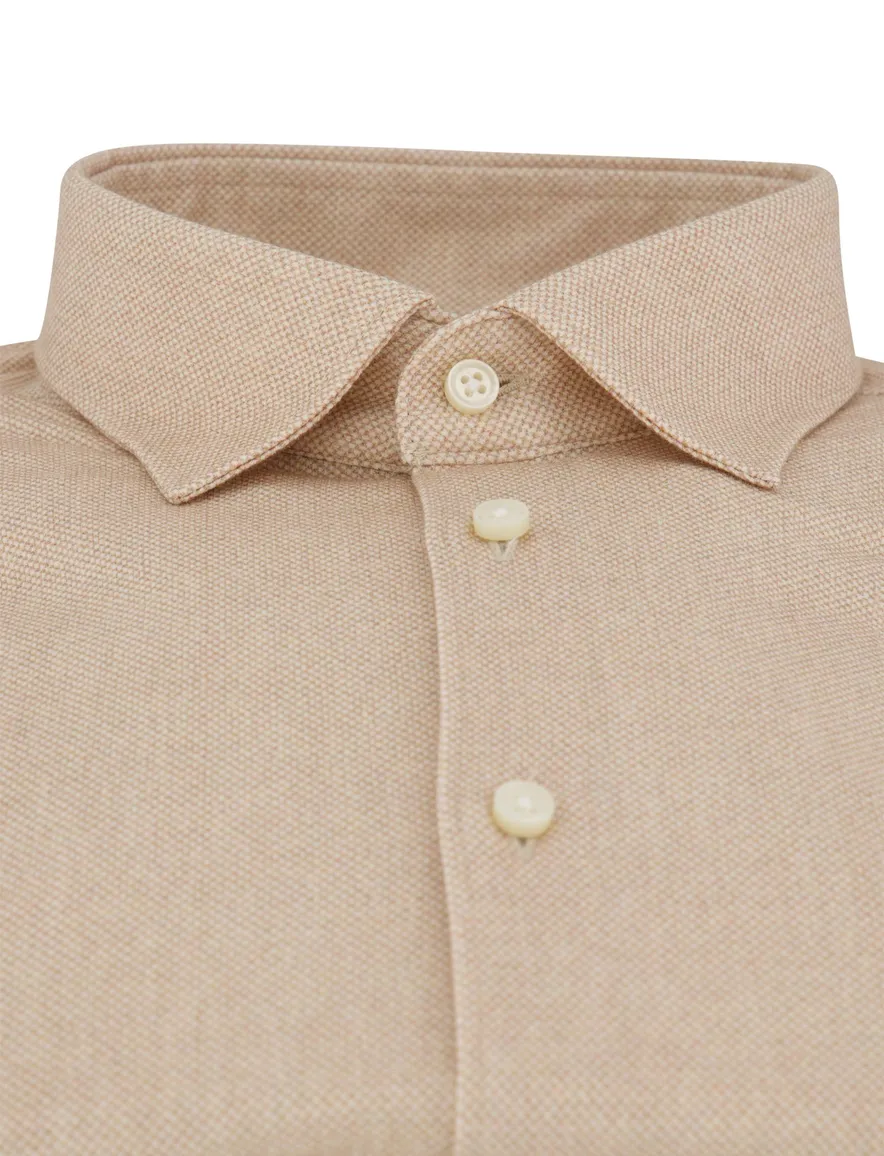 Desoto jersey overhemd beige katoen strijkvrij