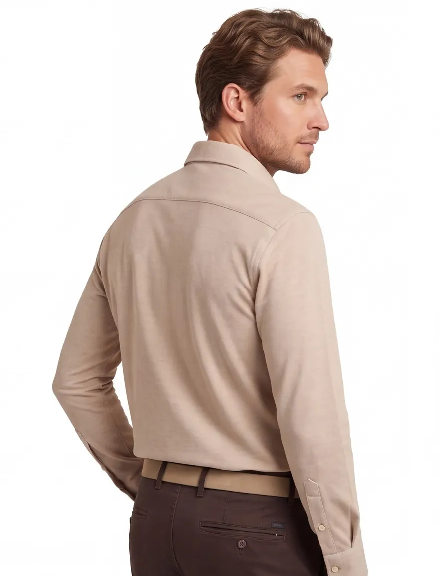 Overhemd Desoto jersey beige katoen strijkvrij