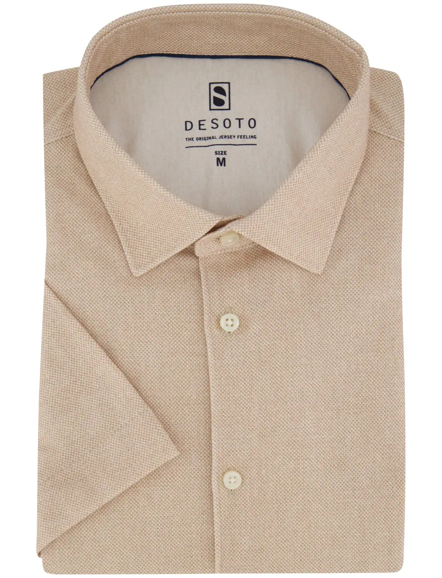 Desoto Casual overhemd beige strijkvrij jersey