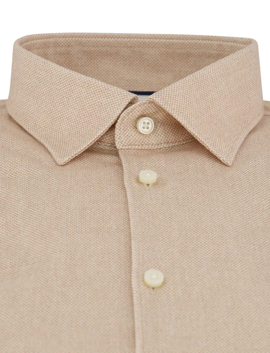 Desoto Casual overhemd beige strijkvrij jersey