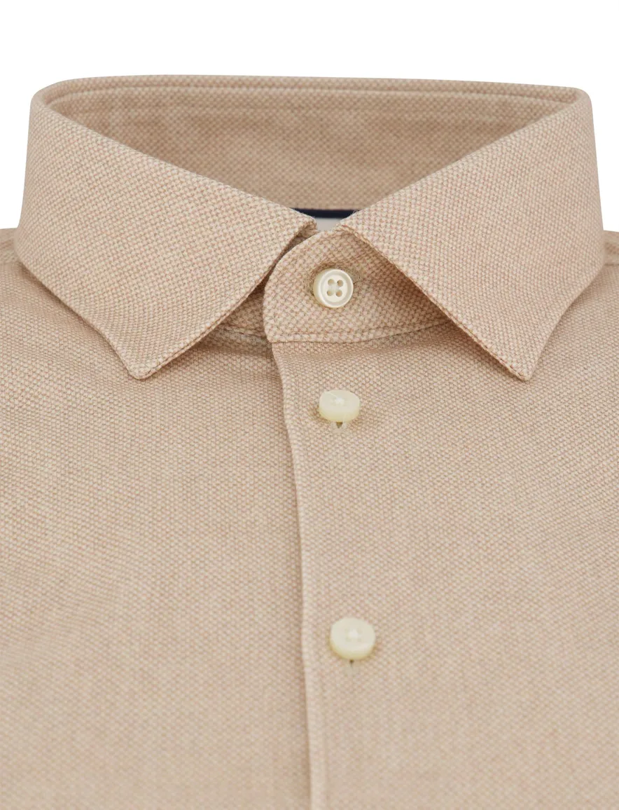 Desoto korte mouw overhemd beige katoen strijkvrij