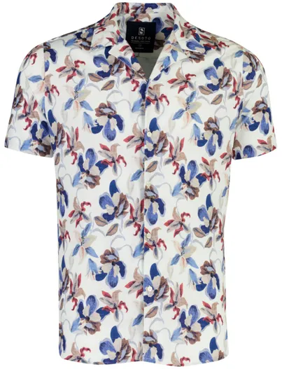 Desoto Desoto overhemd Regular Fit wit blauw geprint 100% katoen