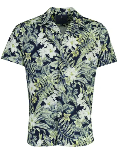 Desoto Overhemd Desoto donkerblauw bloemenprint wijde fit