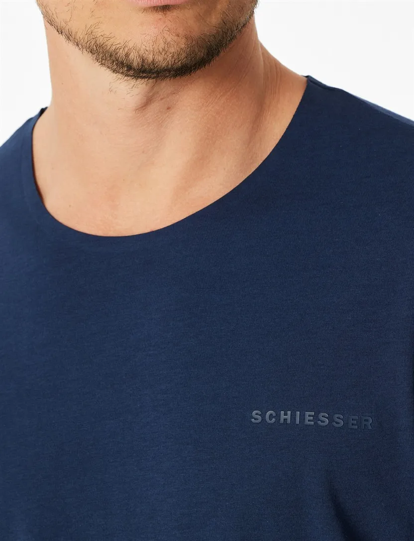 Donkerblauw shortama katoen Schiesser basic effen