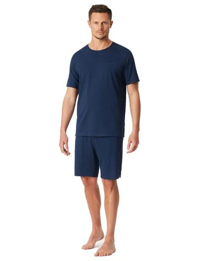 Schiesser Shortama donkerblauw katoen Schiesser effen comfort