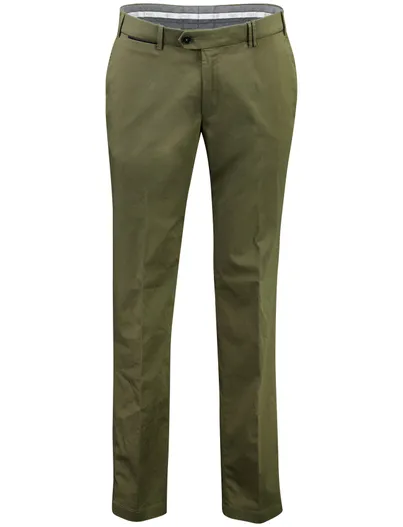 Hiltl Hiltl flatfront olijfgroen effen slim fit moderne look