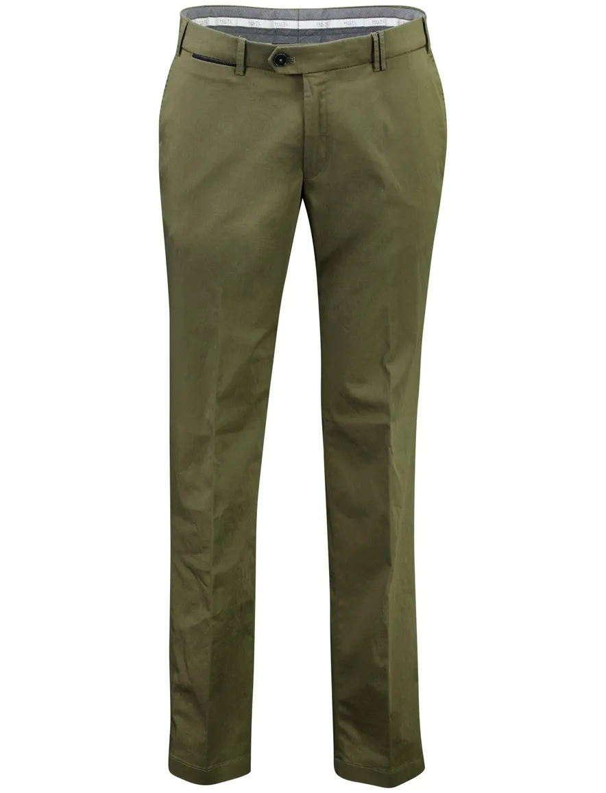 Hiltl flatfront olijfgroen effen slim fit moderne look