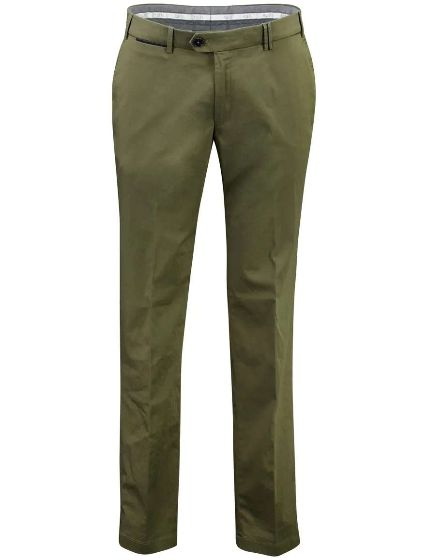 Hiltl flatfront olijfgroen effen slim fit moderne look