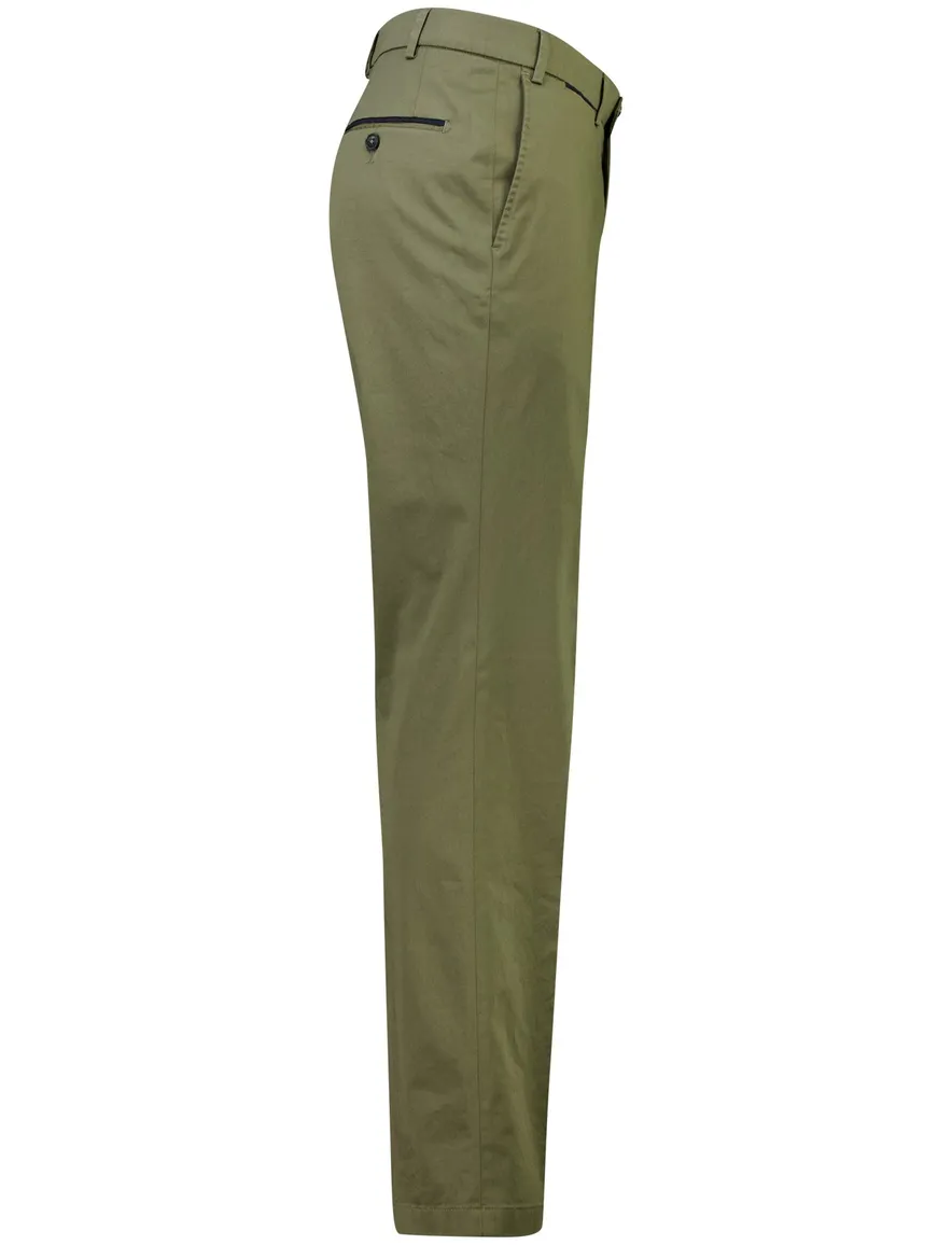 Hiltl flatfront olijfgroen effen slim fit moderne look
