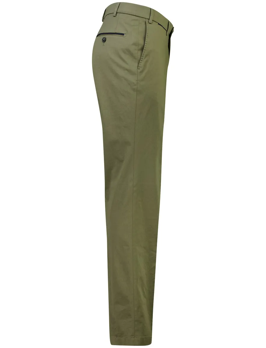 Hiltl flatfront olijfgroen effen slim fit moderne look