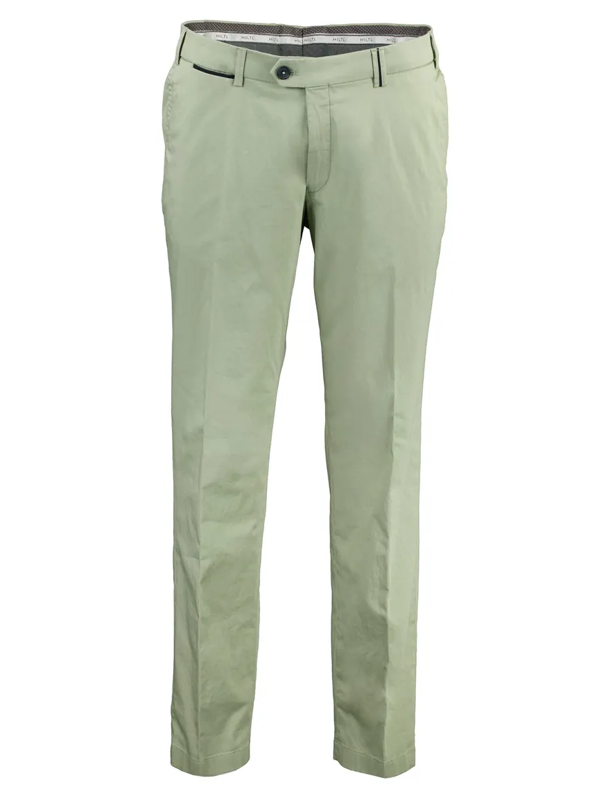 Hiltl flatfront pantalon lichtgroen zonnige look normale fit