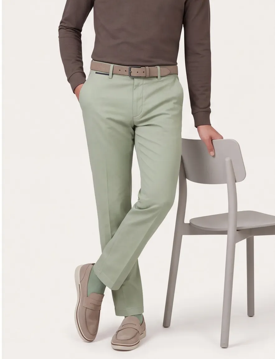Hiltl flatfront pantalon lichtgroen zonnige look normale fit