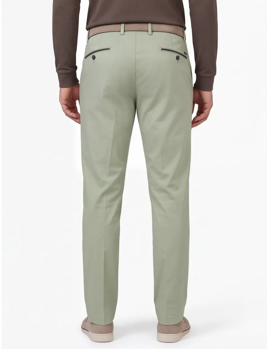 Hiltl flatfront pantalon lichtgroen zonnige look normale fit