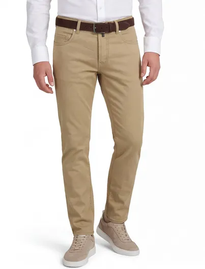 Pierre Cardin pantalon Pierre Cardin khaki normale fit 5-pocket model zonder omslag