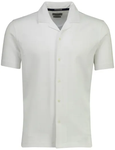 Pierre Cardin Pierre Cardin Atelier overhemd korte mouw reverskraag structuur wit
