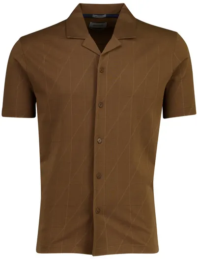 Pierre Cardin Pierre Cardin Atelier overhemd korte mouw reverskraag knopen bruin