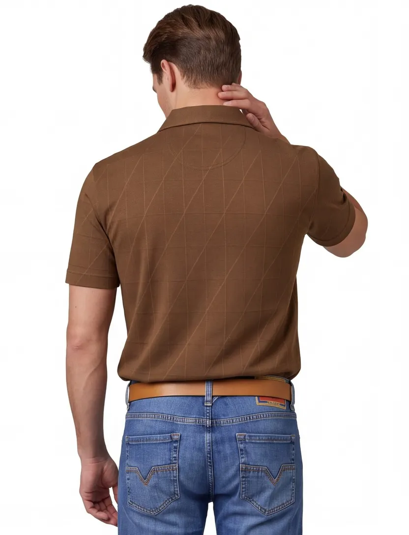 Bruin overhemd Pierre Cardin Atelier korte mouwen structuur
