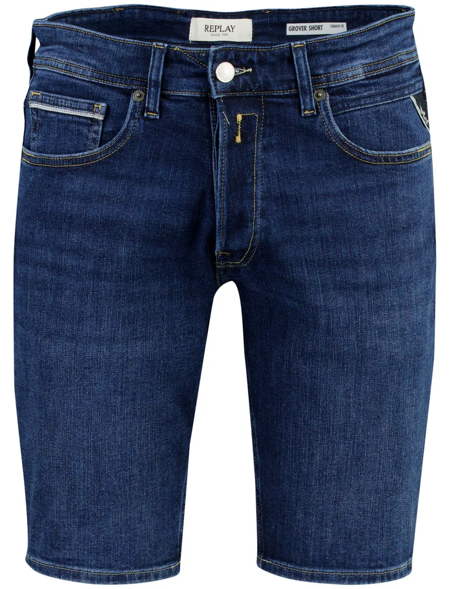 Straight fit Replay denim korte broek donkerblauw