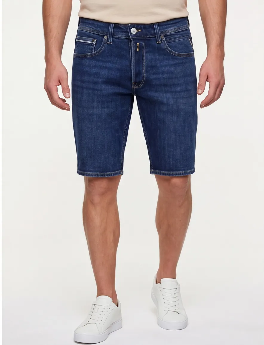 Straight fit Replay denim korte broek donkerblauw