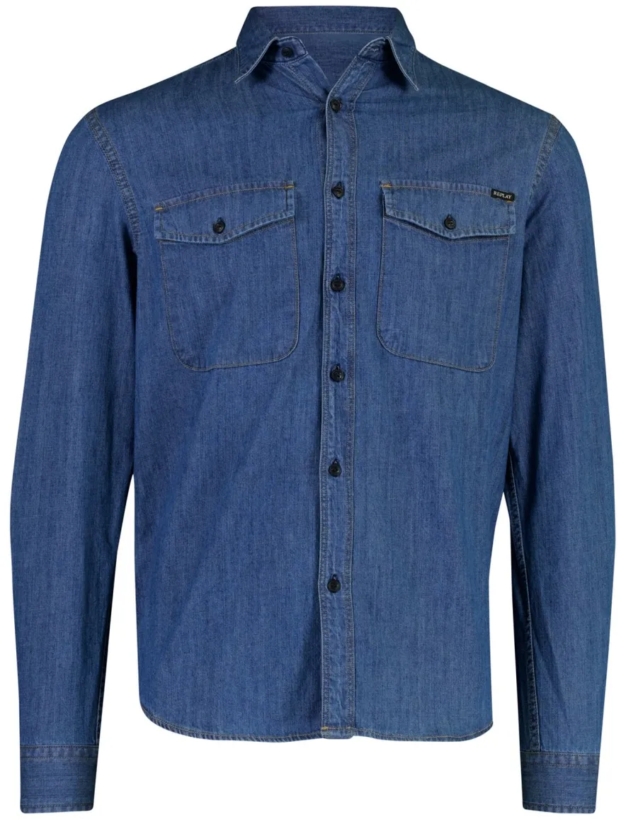 Replay blauw overshirt denim met borstzakken