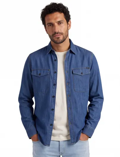 Replay Blauw overshirt Replay denimlook lange mouw