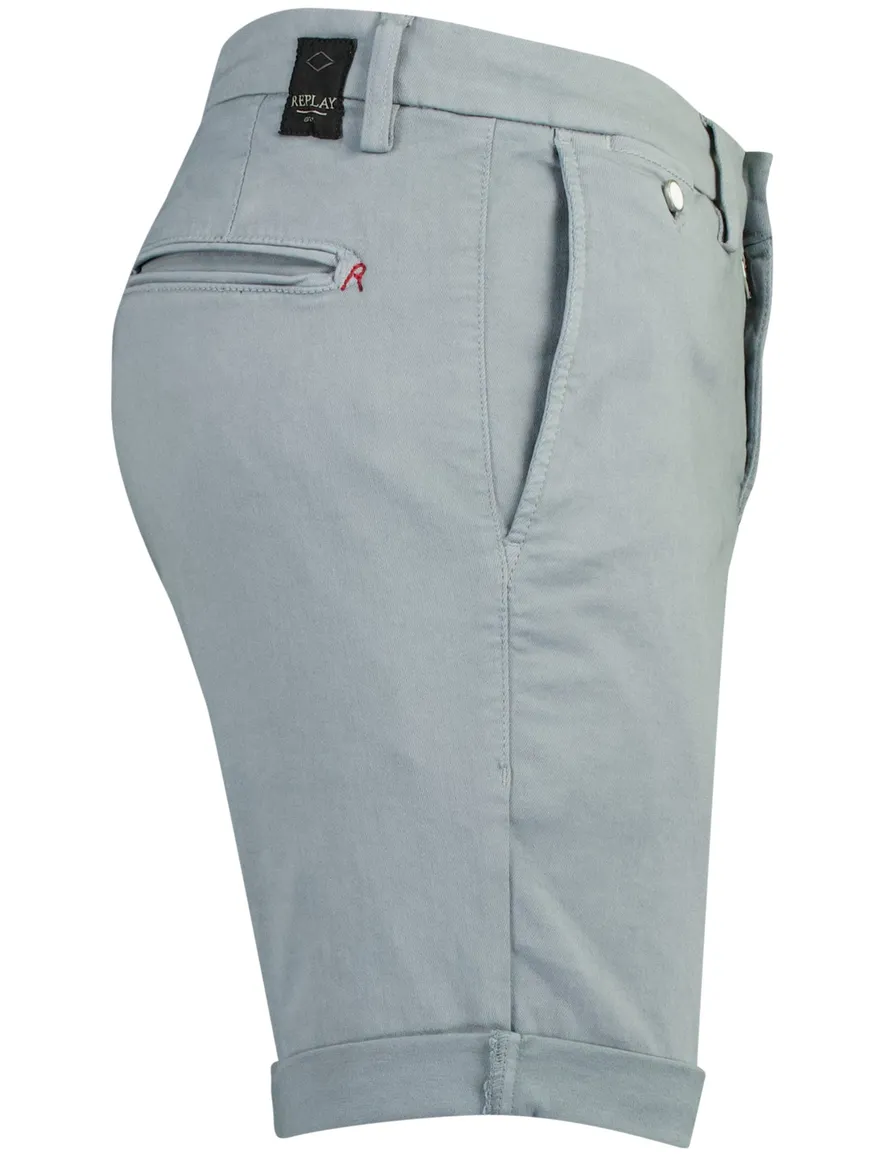 Replay benni korte broek regular fit blauw met omslag