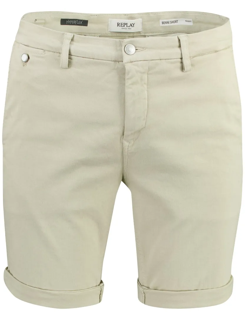 Chino korte broek beige Replay benni met omslag
