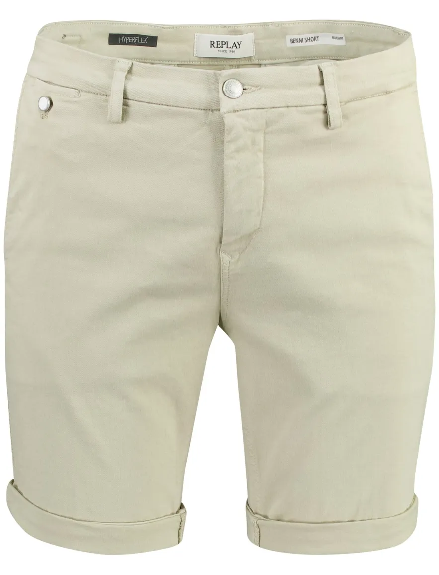Replay benni short chino beige met omslag