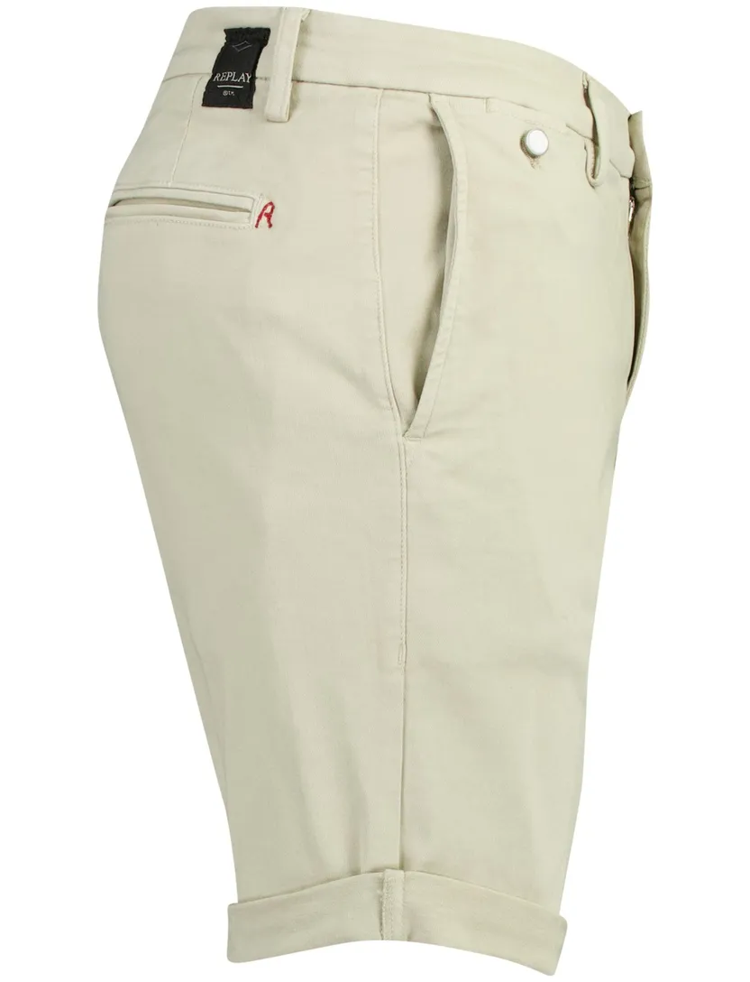 Chino korte broek beige Replay benni met omslag