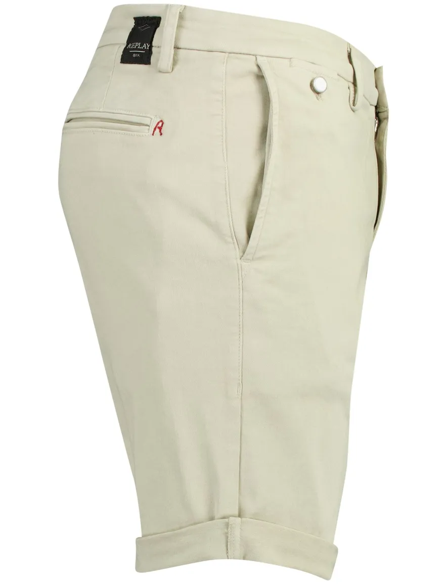Replay benni short chino beige met omslag