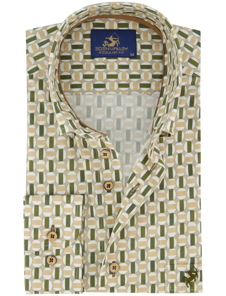 overhemd beige Eden Valley regular fit button-down geprint