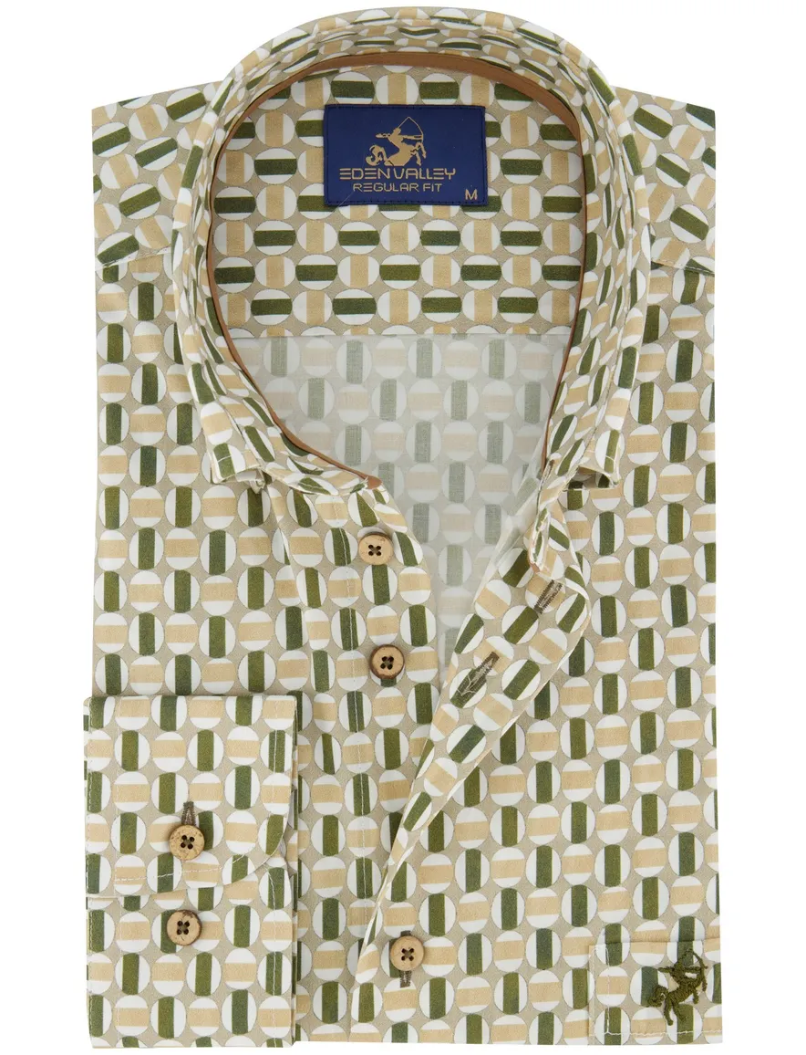 overhemd beige Eden Valley regular fit button-down geprint