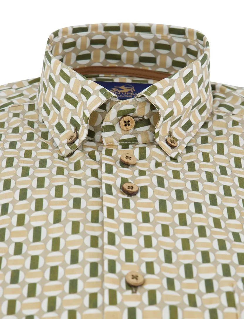 beige regular fit overhemd Eden Valley borstzak katoen geprint