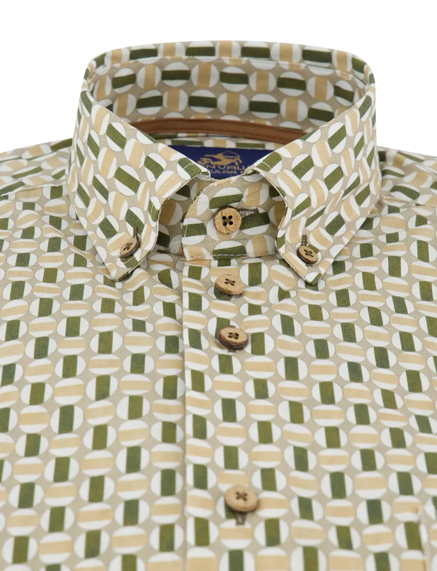 overhemd beige Eden Valley regular fit button-down geprint
