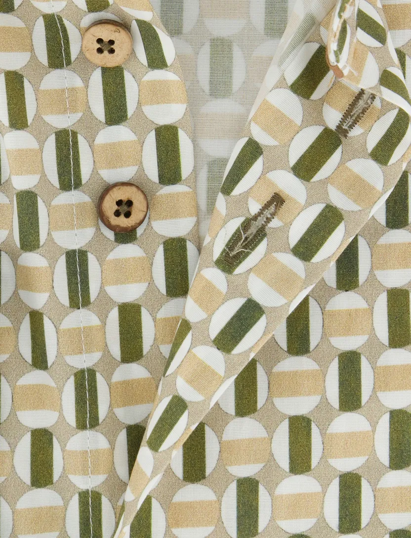 beige regular fit overhemd Eden Valley borstzak katoen geprint