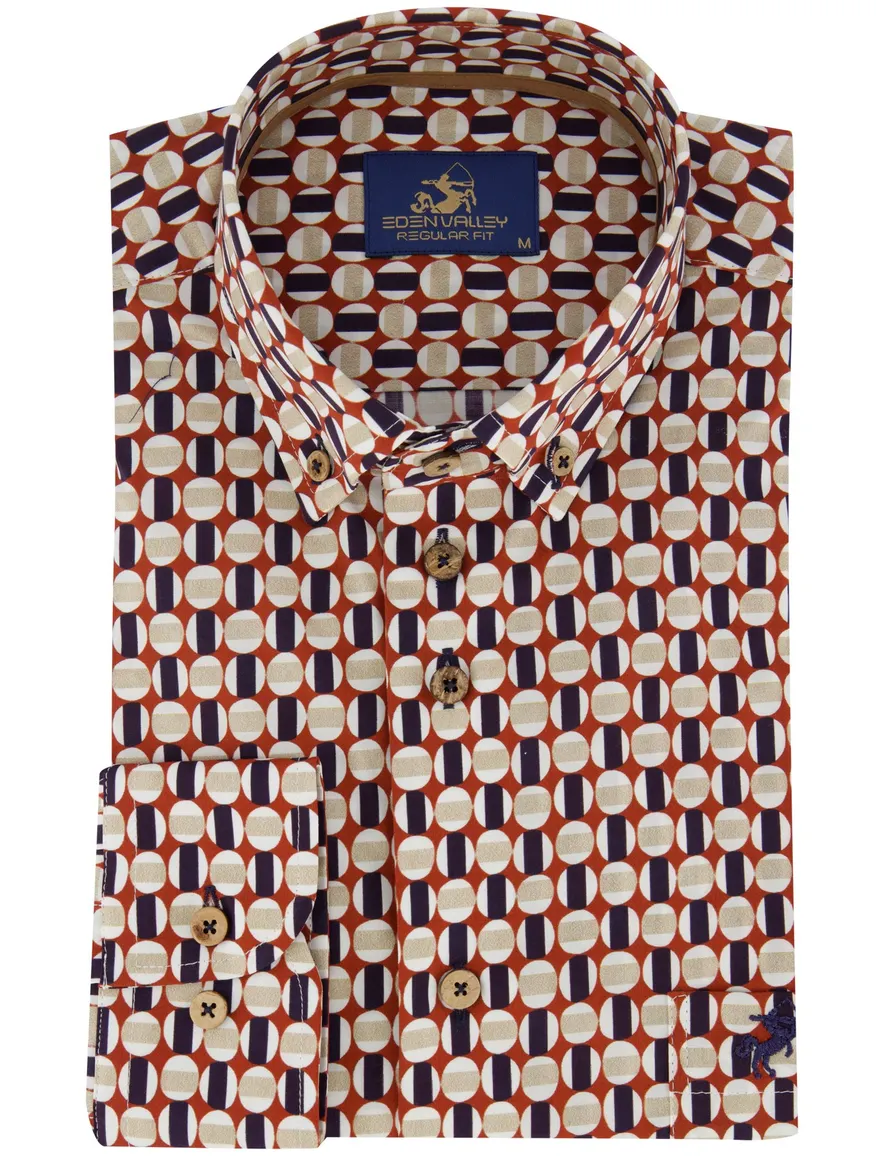 Eden Valley Regular Fit overhemd rood geprint