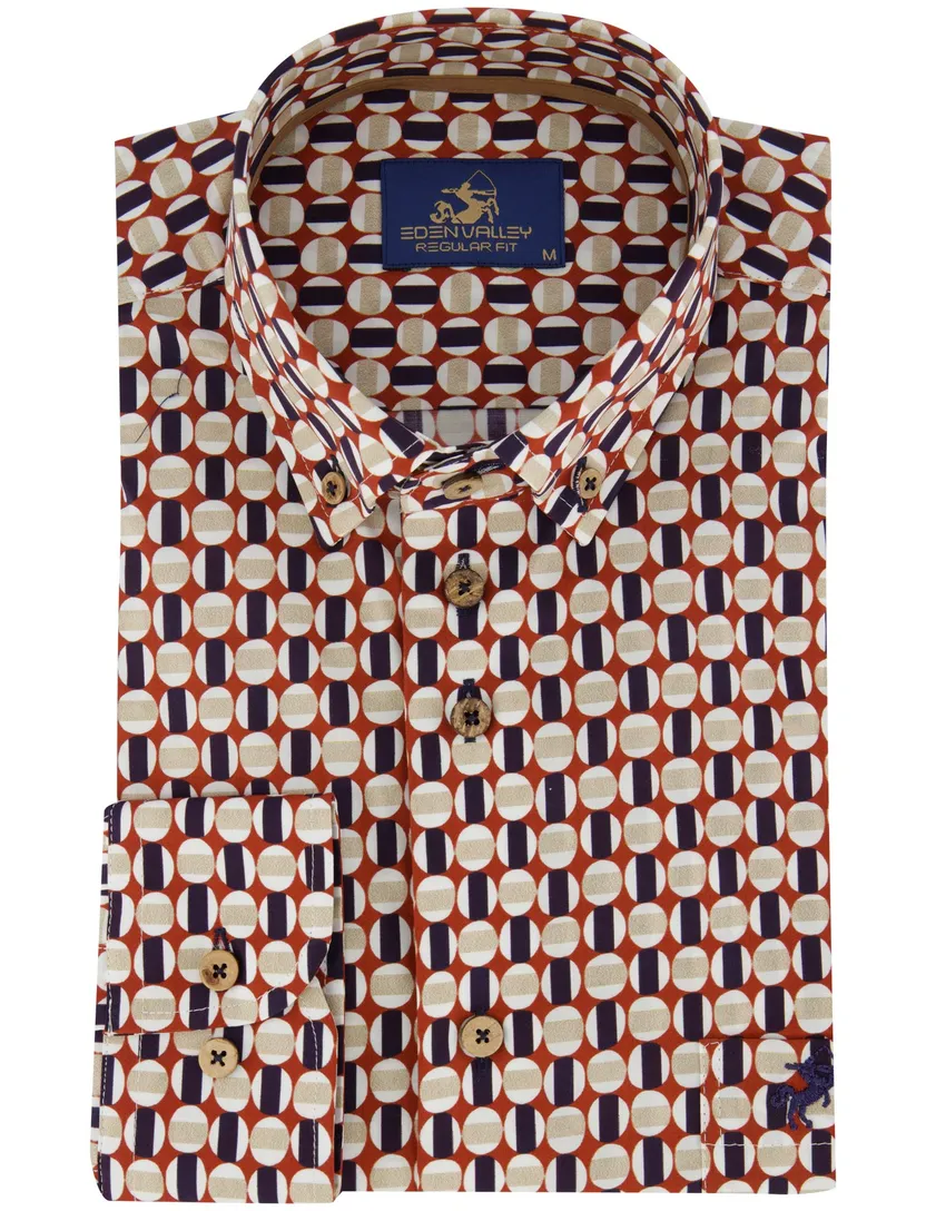 rood regular fit overhemd Eden Valley borstzak katoen geprint