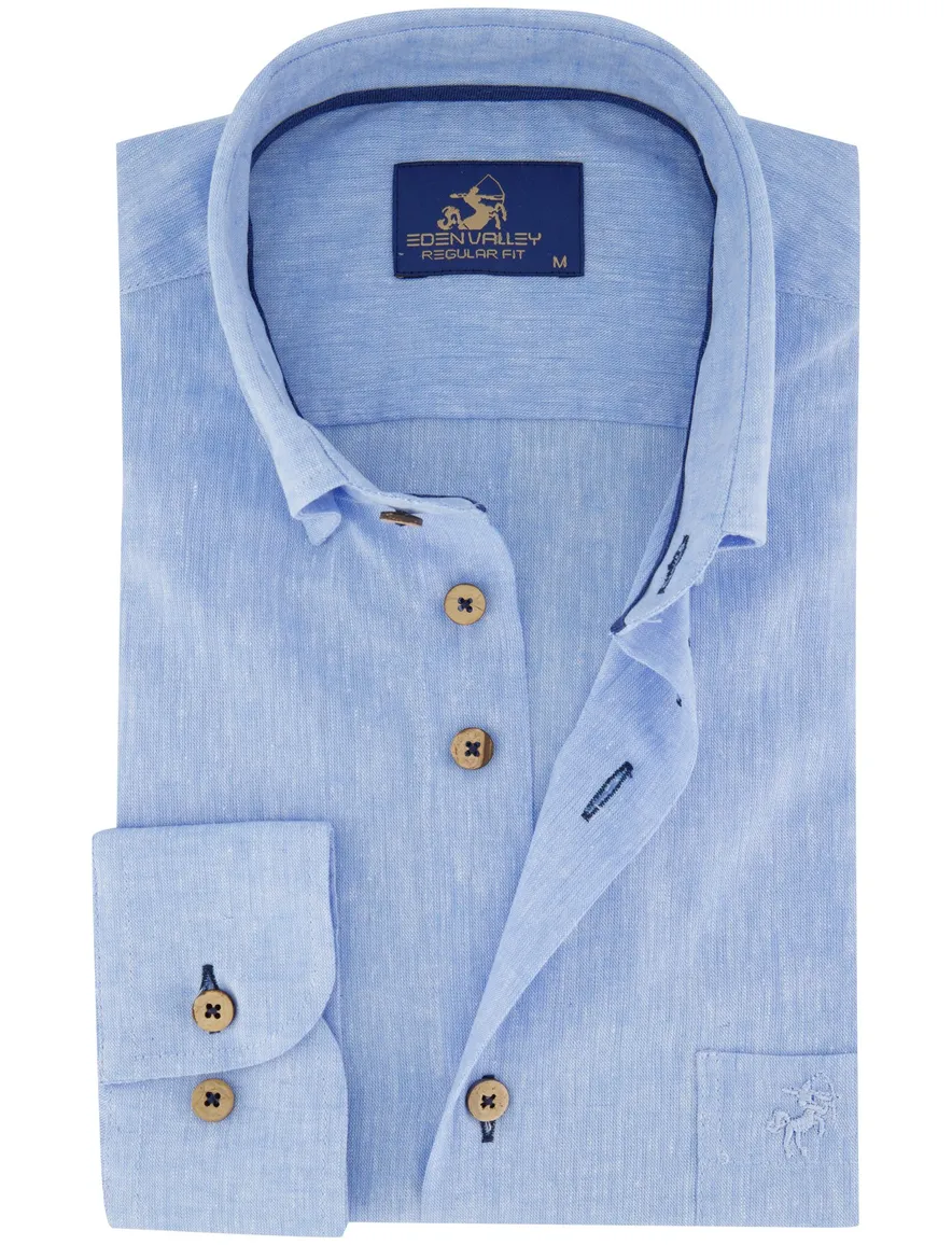 overhemd lichtblauw gemêleerd Eden Valley regular fit button-down