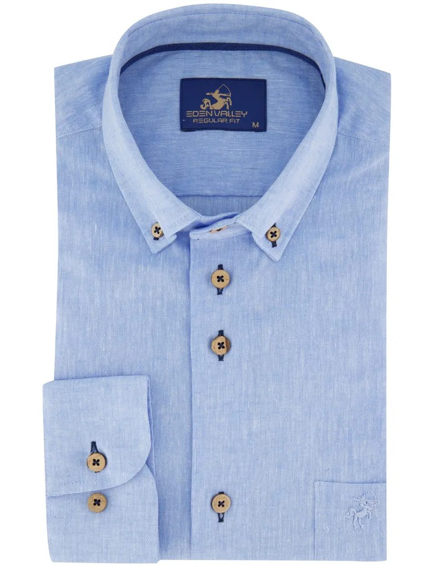 overhemd lichtblauw gemêleerd Eden Valley regular fit button-down