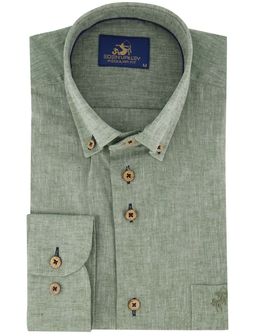 overhemd groen gemêleerd Eden Valley Regular Fit button-down
