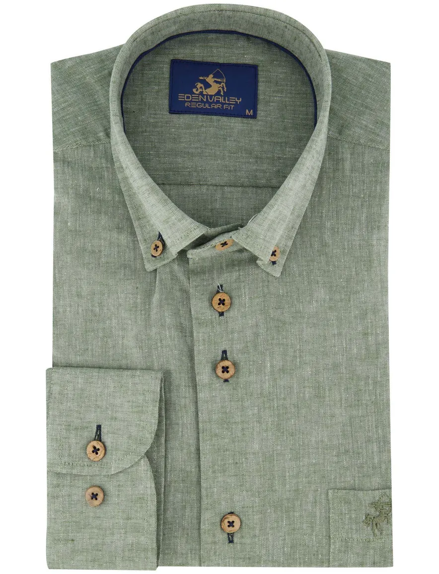 overhemd groen gemêleerd Eden Valley Regular Fit button-down