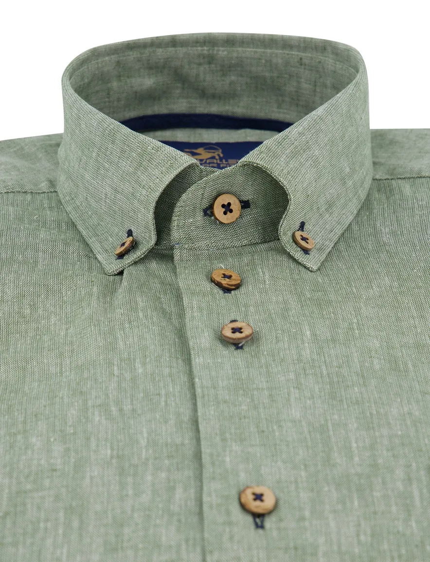 overhemd groen gemêleerd Eden Valley Regular Fit button-down