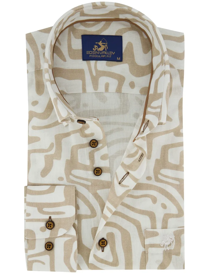 Eden Valley Regular fit overhemd beige wit geprint